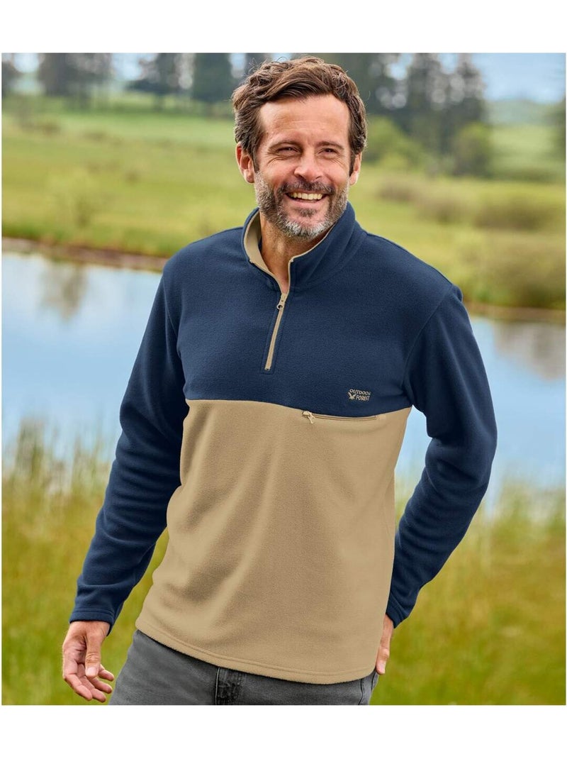 Pull polaire zippé bicolore   - atlas for men Bleu marine - Kiabi
