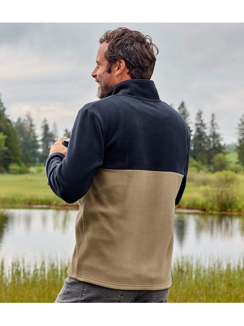 Pull polaire zippé bicolore   - atlas for men Bleu marine - Kiabi