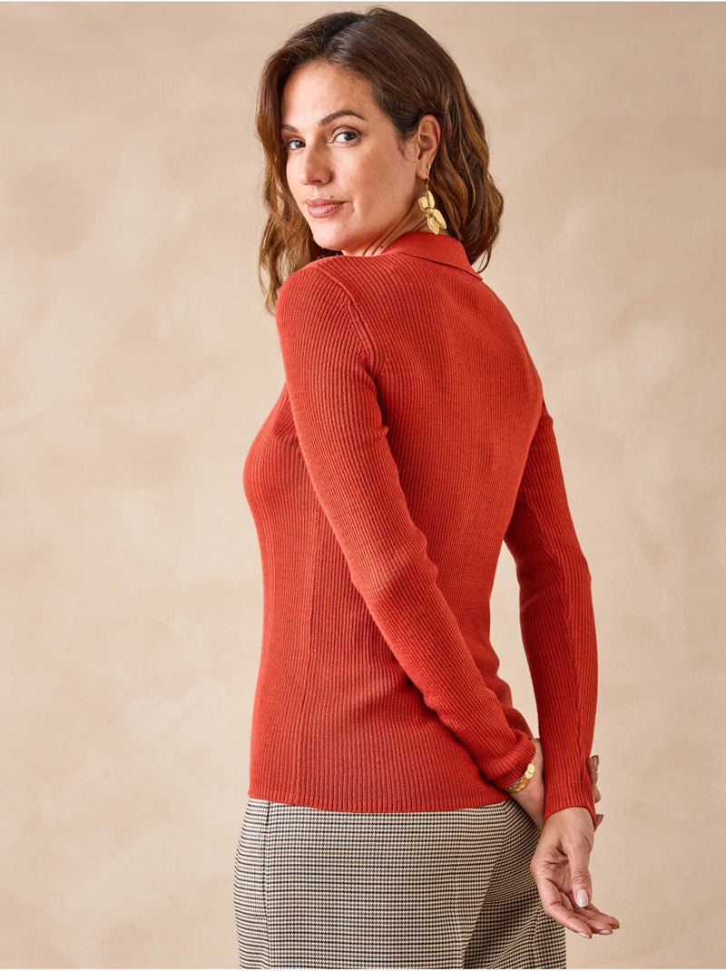 Pull polo 50% laine mérinos - DAXON Orange - Kiabi