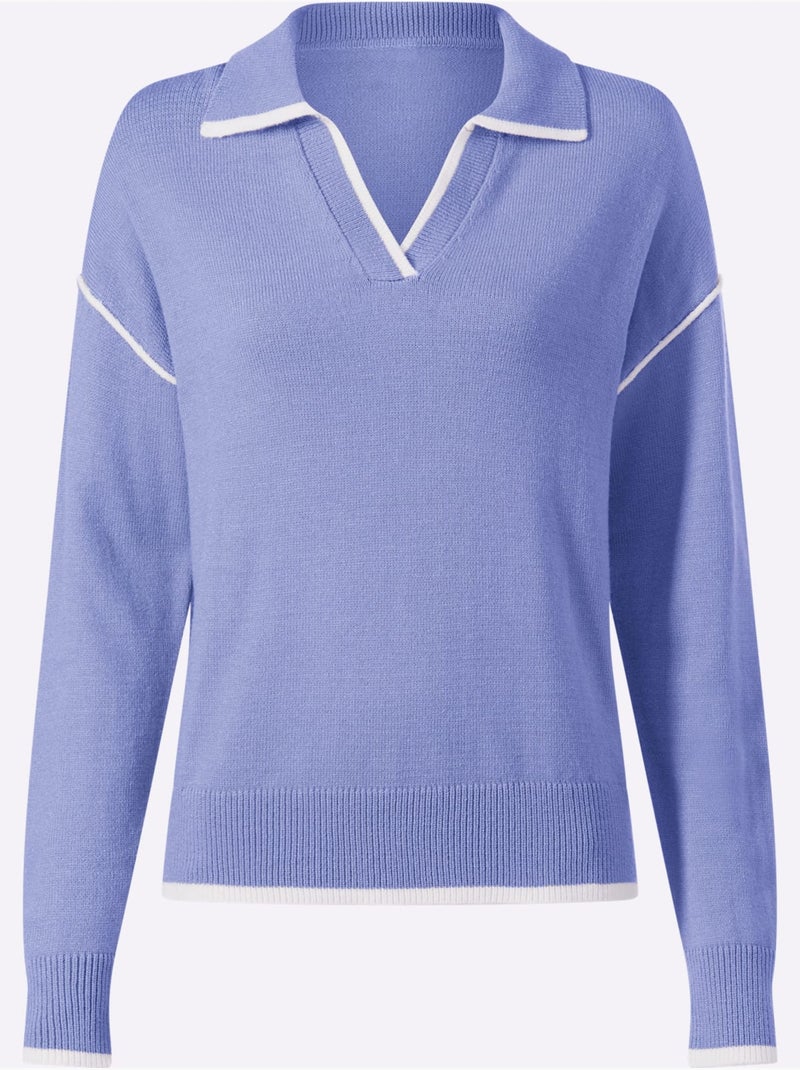 Pull polo 50% viscose - taille standard - helline Bleu - Kiabi