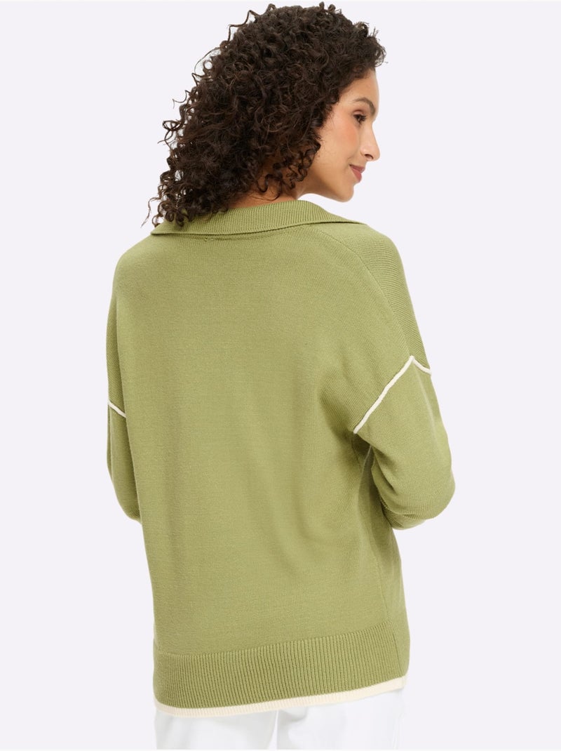 Pull polo 50% viscose - taille standard - helline Bleu Vert Gris - Kiabi