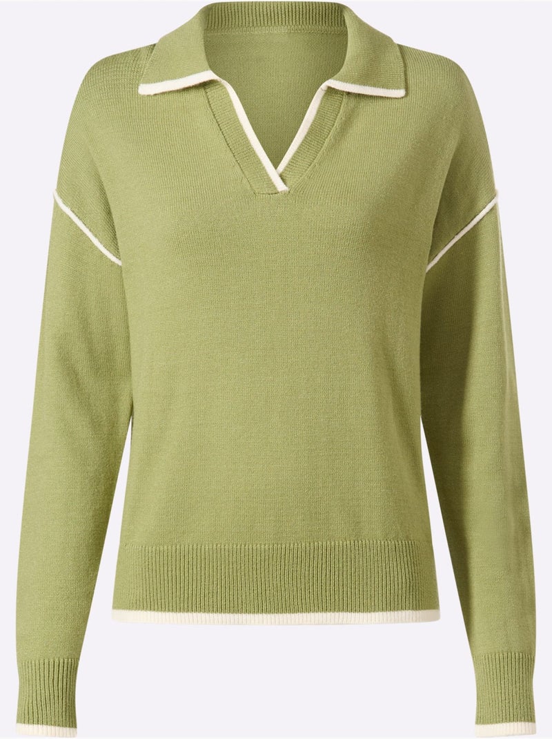 Pull polo 50% viscose - taille standard - helline Bleu Vert Gris - Kiabi