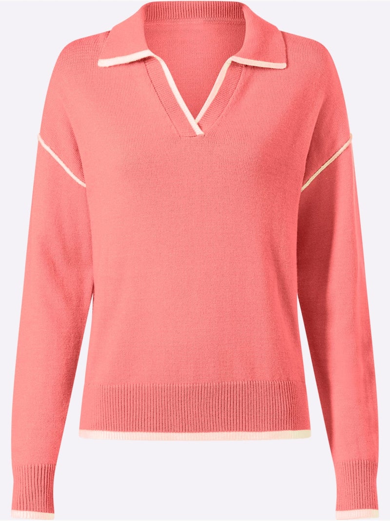 Pull polo 50% viscose - taille standard - helline Rose - Kiabi