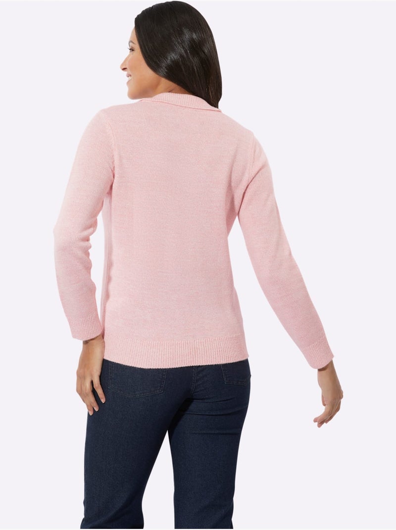 Pull polo avec petite patte de boutonnage et manches longues - Taille standard - Moda Vilona Rose - Kiabi