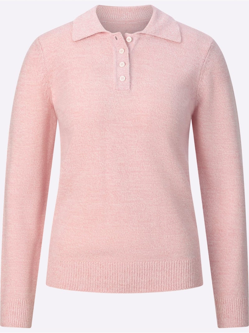 Pull polo avec petite patte de boutonnage et manches longues - Taille standard - Moda Vilona Rose - Kiabi