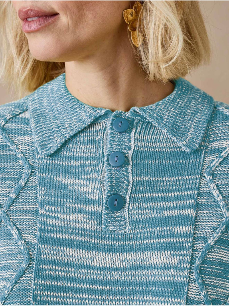 Pull polo avec torsades - DAXON Bleu - Kiabi