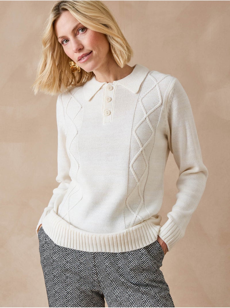 Pull polo avec torsades - DAXON Ecru - Kiabi