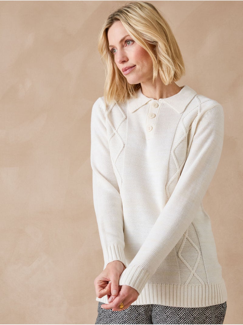 Pull polo avec torsades - DAXON Ecru - Kiabi