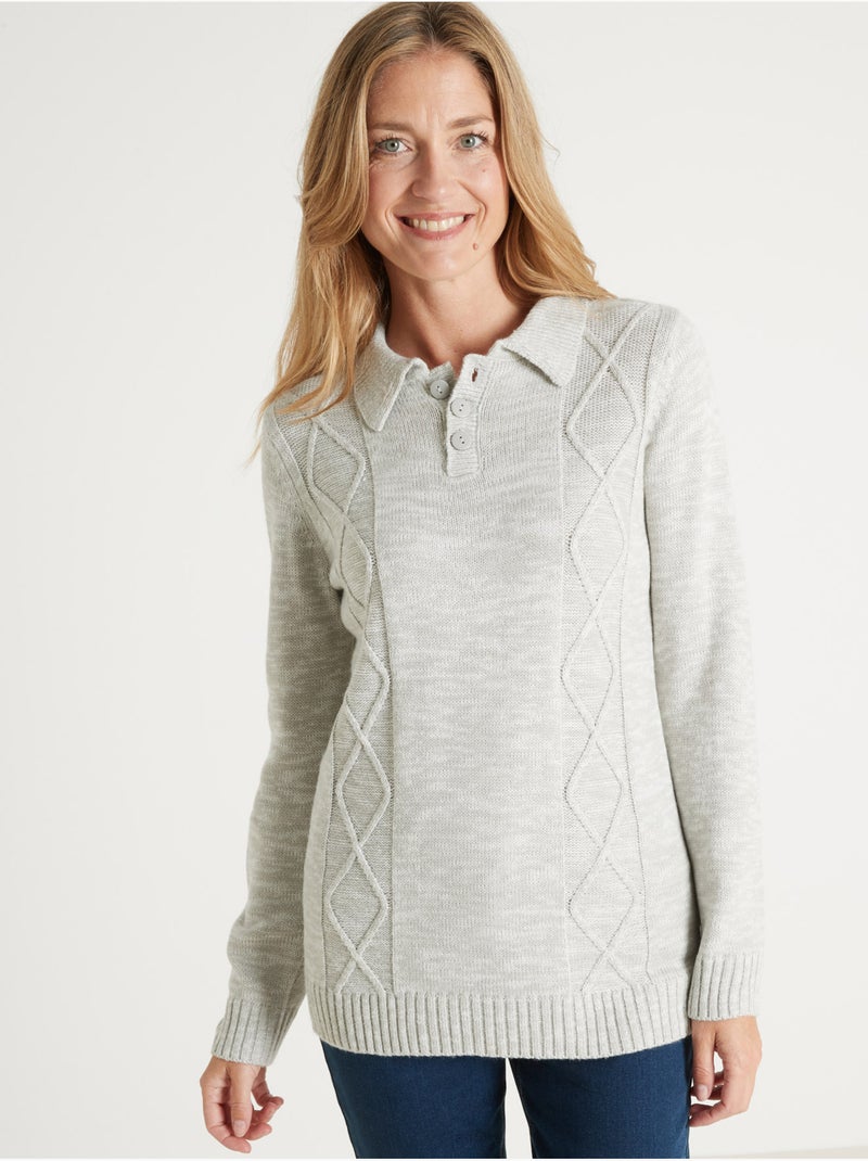 Pull polo avec torsades - DAXON Gris chiné - Kiabi
