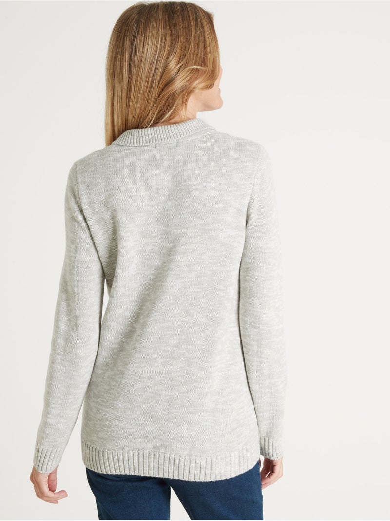 Pull polo avec torsades - DAXON Gris chiné - Kiabi