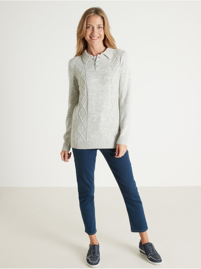 Pull polo avec torsades - DAXON Gris chiné - Kiabi