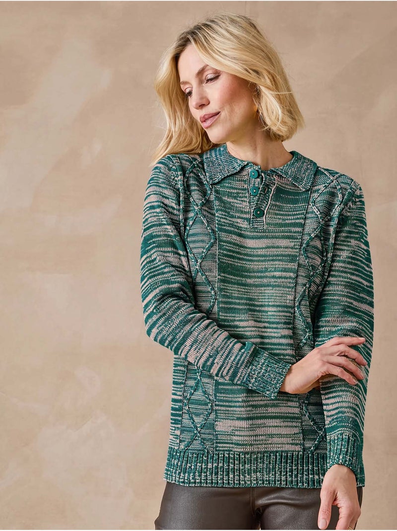 Pull polo avec torsades - DAXON Vert émeraude - Kiabi