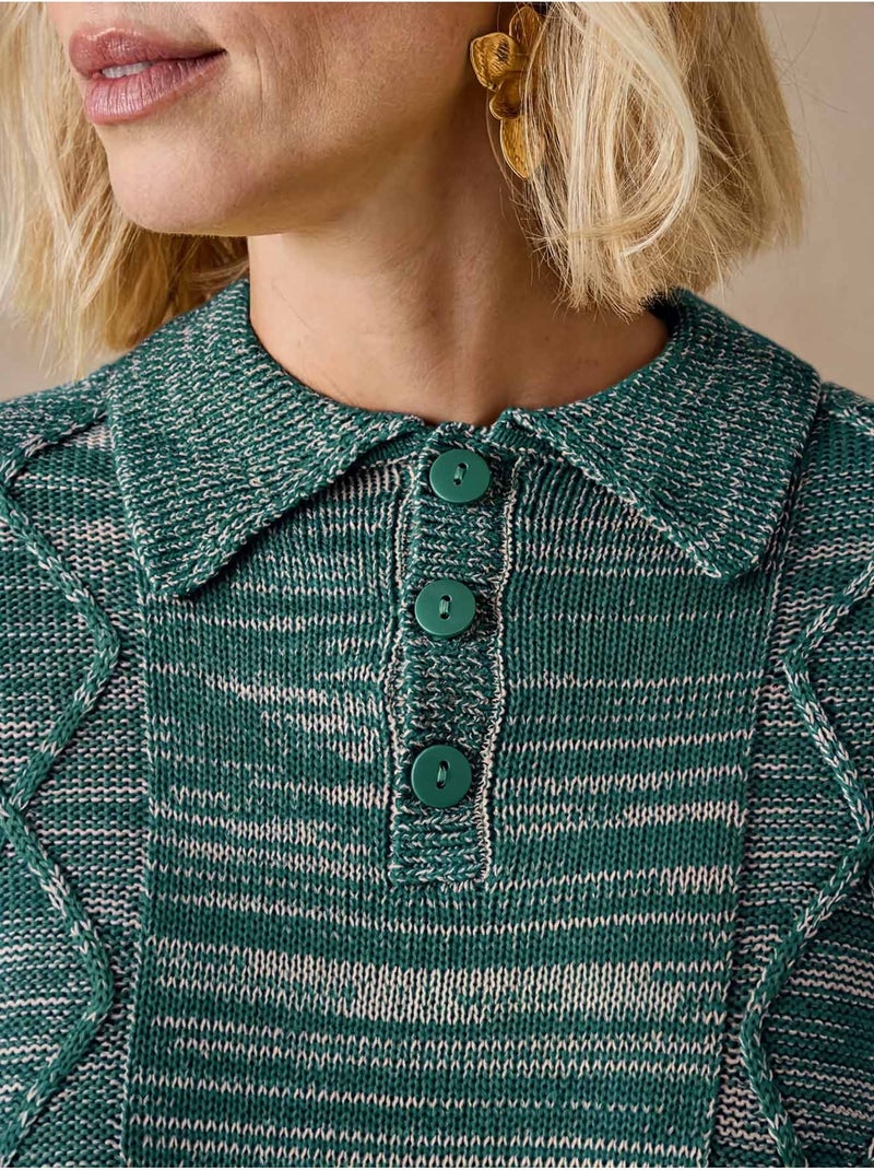 Pull polo avec torsades - DAXON Vert émeraude - Kiabi