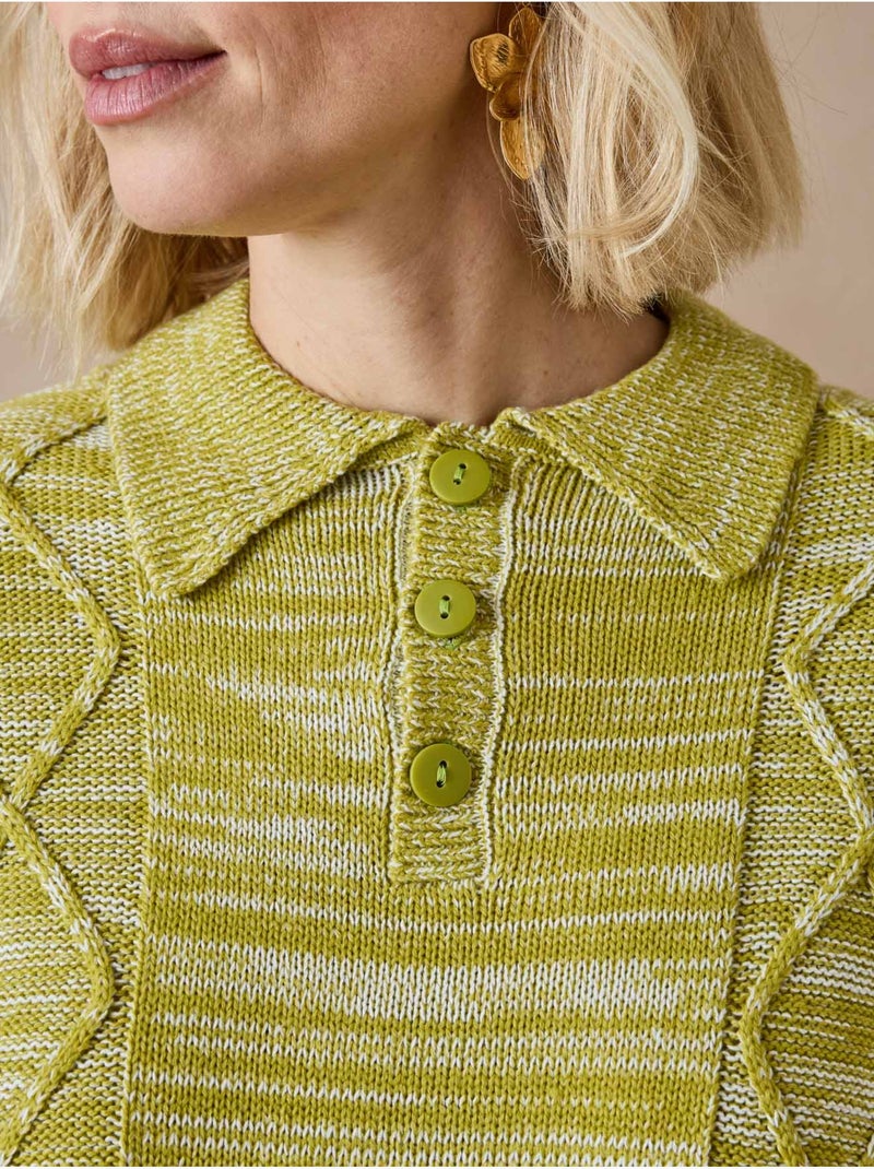 Pull polo avec torsades - DAXON Vert - Kiabi
