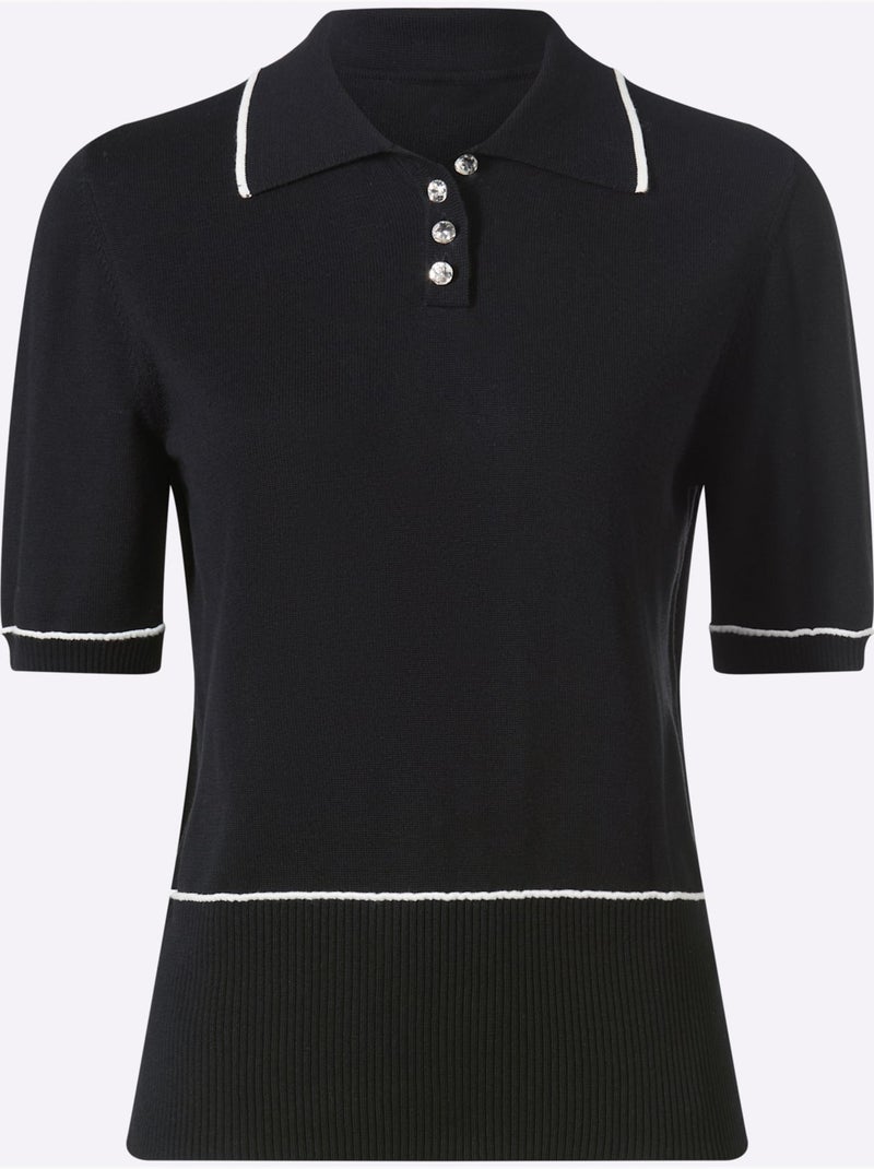 Pull Polo Boutons Décoratifs Brillants - Taille Standard - Helline Noir - Kiabi