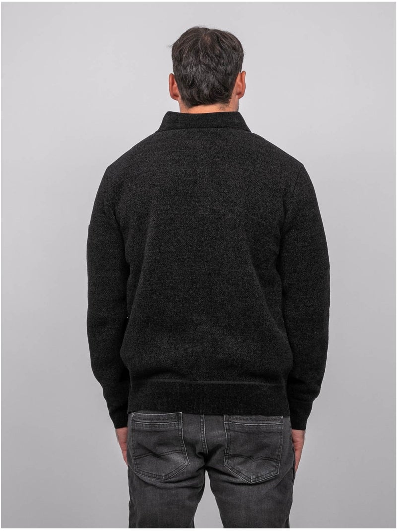 Pull polo chenille col boutonné loctobir Noir - Kiabi