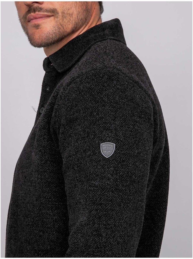 Pull polo chenille col boutonné loctobir Noir - Kiabi