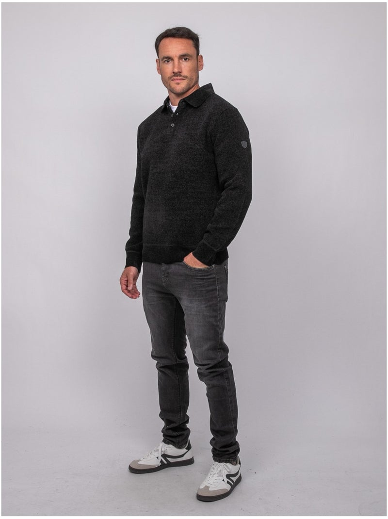 Pull polo chenille col boutonné loctobir Noir - Kiabi