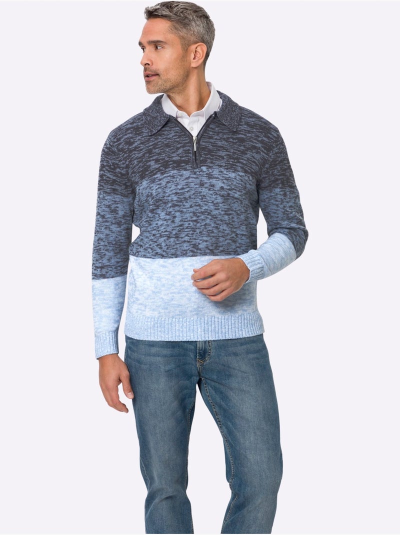 Pull polo col polo avec fermeture à glissière pratique - taille standard - moda vilona Bleu Bleu - Kiabi