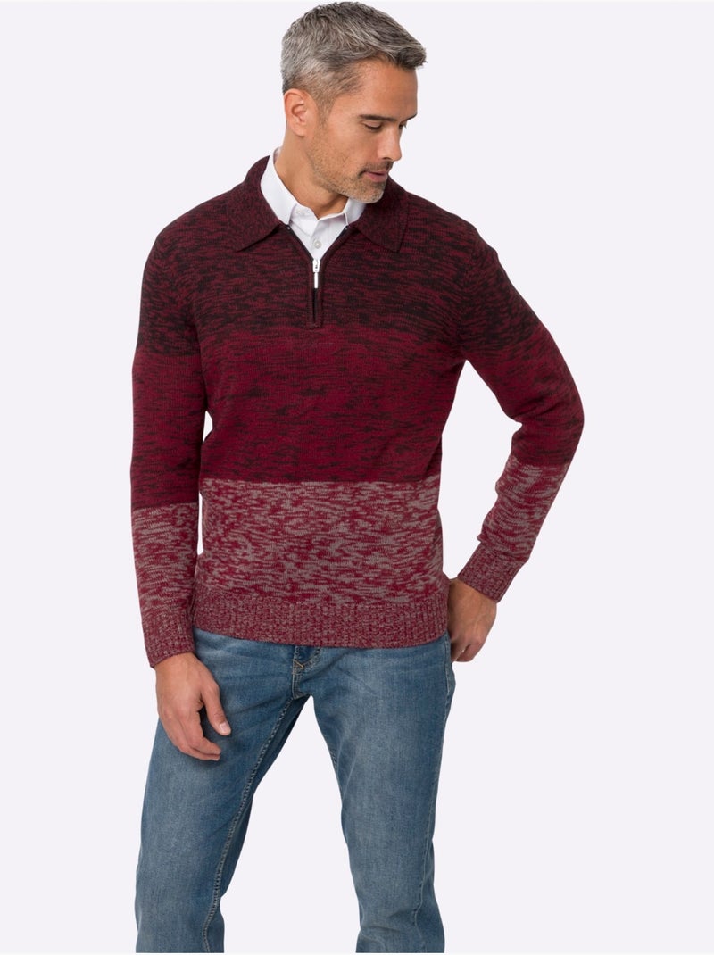 Pull polo col polo avec fermeture à glissière pratique - taille standard - moda vilona Noir Rouge - Kiabi