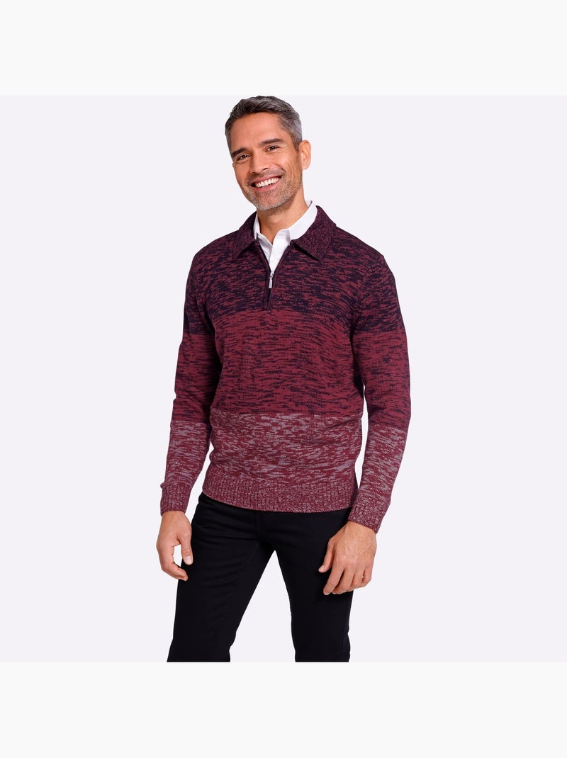 Pull polo col polo avec fermeture à glissière pratique - taille standard - moda vilona Noir Rouge - Kiabi