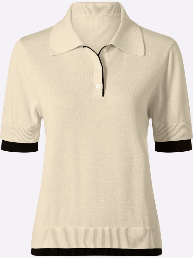 Pull Polo Col Polo Sportif - Taille Standard - Helline Blanc Noir - Kiabi