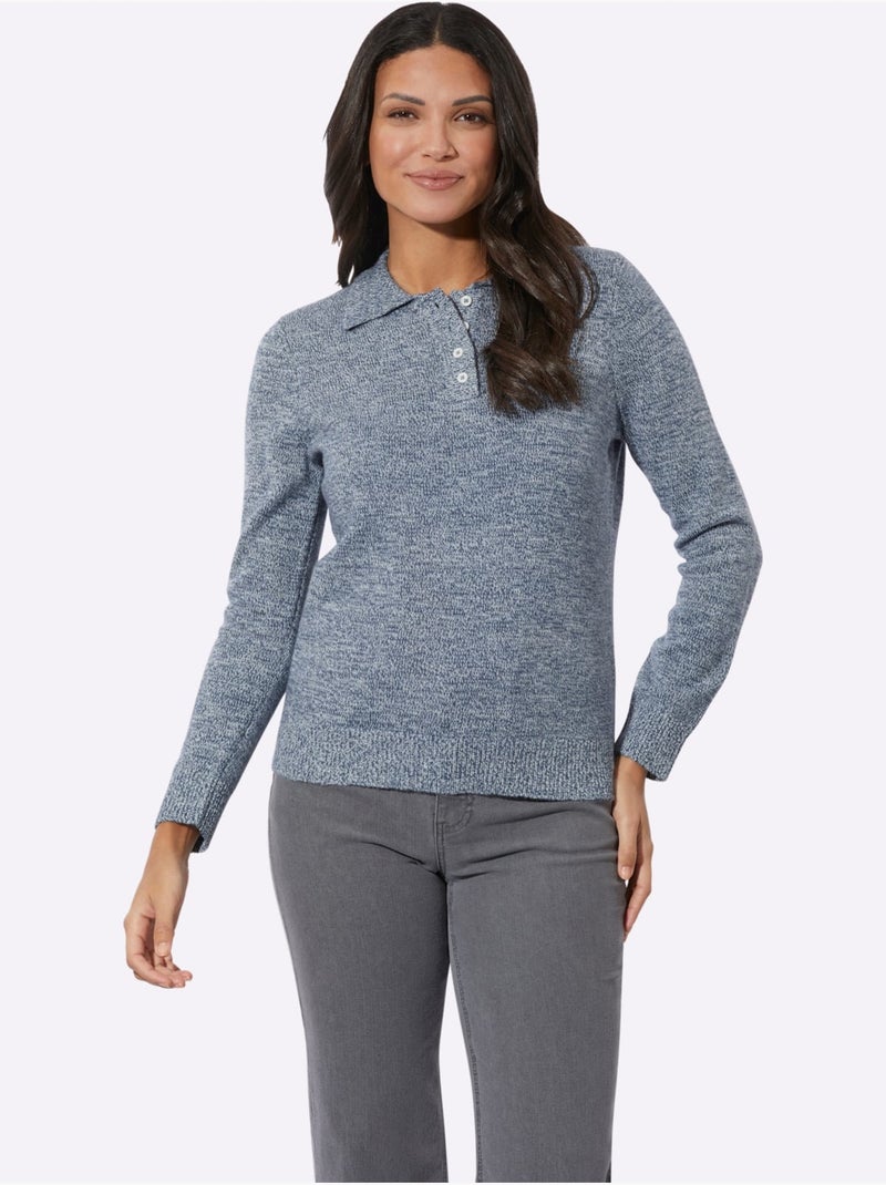 Pull Polo Col Polo Tendance - Taille Standard - Moda Vilona Bleu - Kiabi