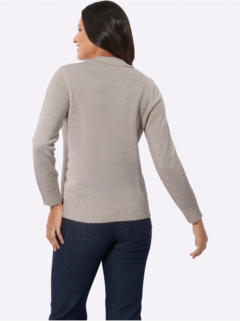 Pull Polo Col Polo Tendance - Taille Standard - Moda Vilona Gris Ecru - Kiabi