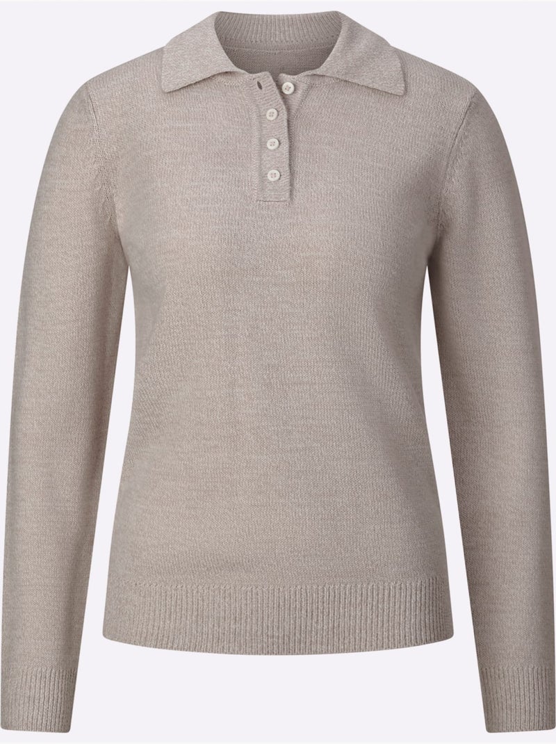 Pull Polo Col Polo Tendance - Taille Standard - Moda Vilona Gris Ecru - Kiabi