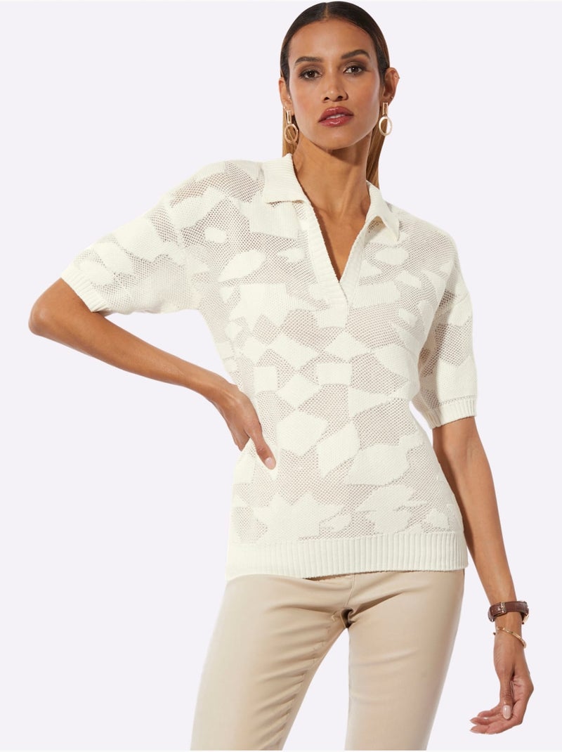 Pull Polo Coton De Qualité - Taille Standard - helline Ecru - Kiabi
