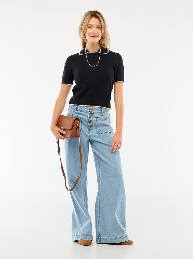 Pull polo en laine mélangé Bleu - Kiabi