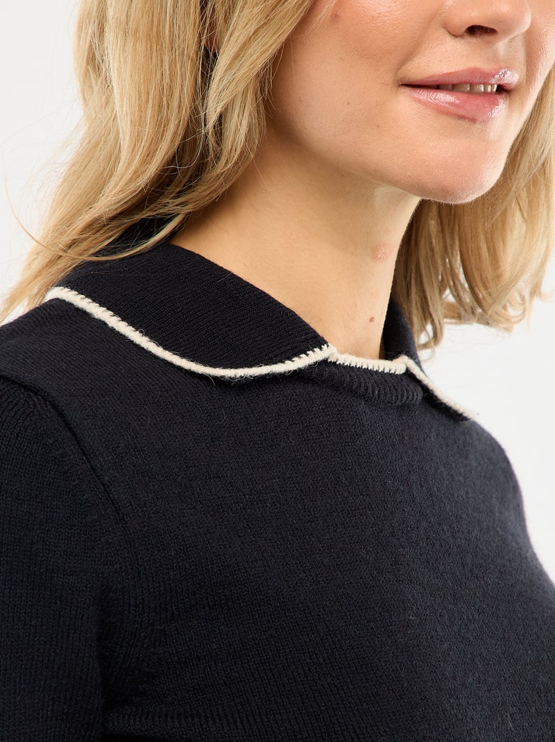 Pull polo en laine mélangé Bleu - Kiabi