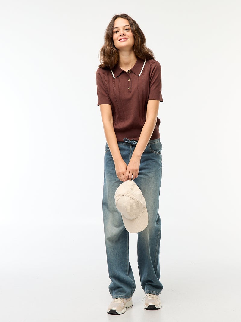 Pull polo en maille Marron - Kiabi