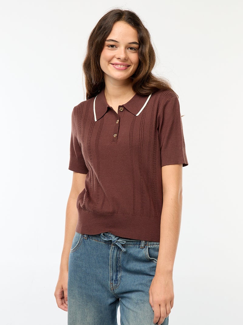 Pull polo en maille Marron - Kiabi