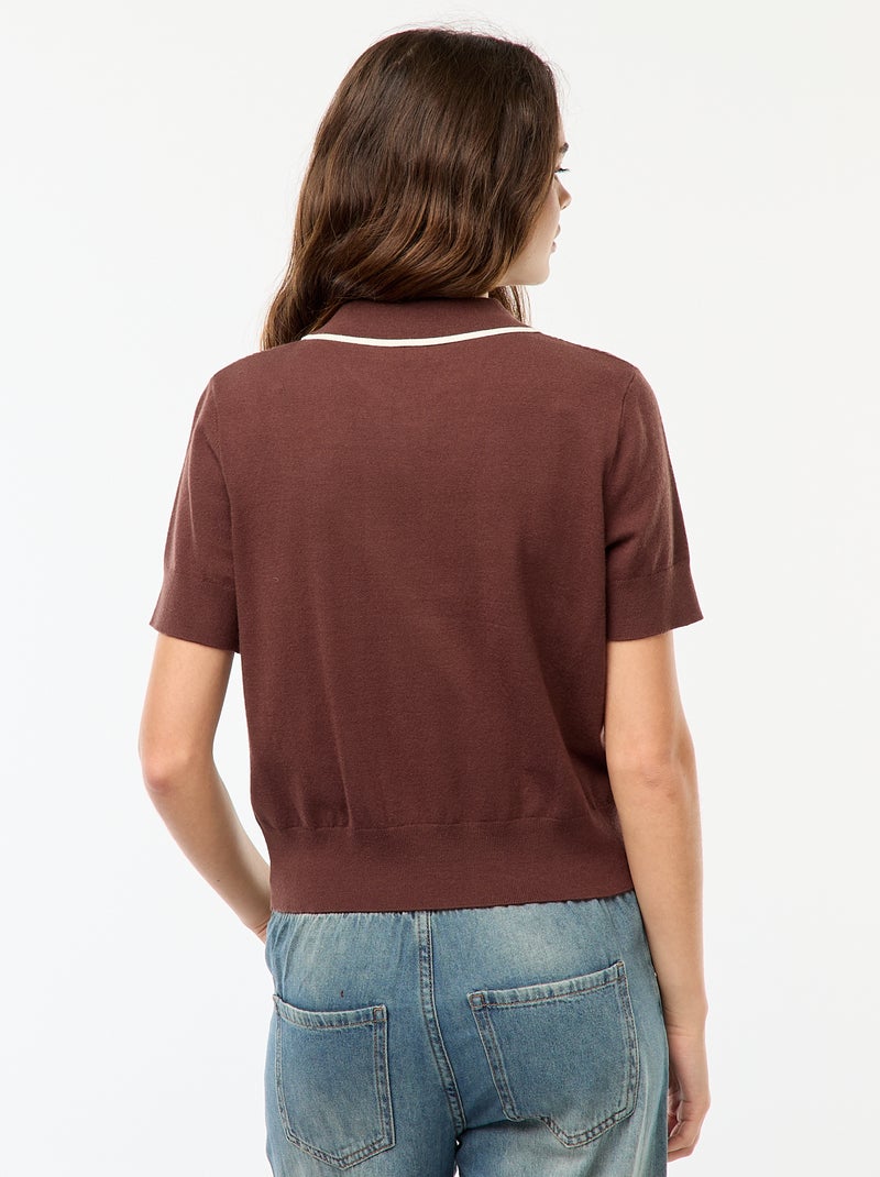 Pull polo en maille Marron - Kiabi