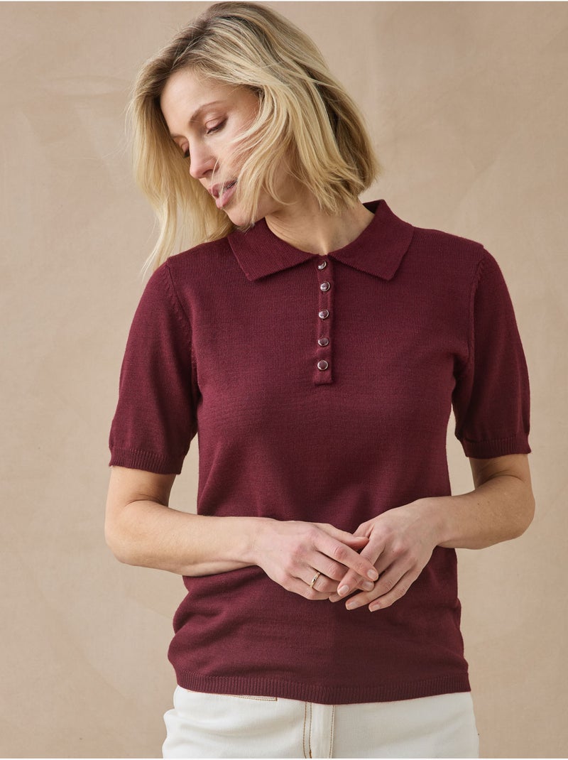 Pull polo femme avec laine mérinos - daxon Bordeaux - Kiabi
