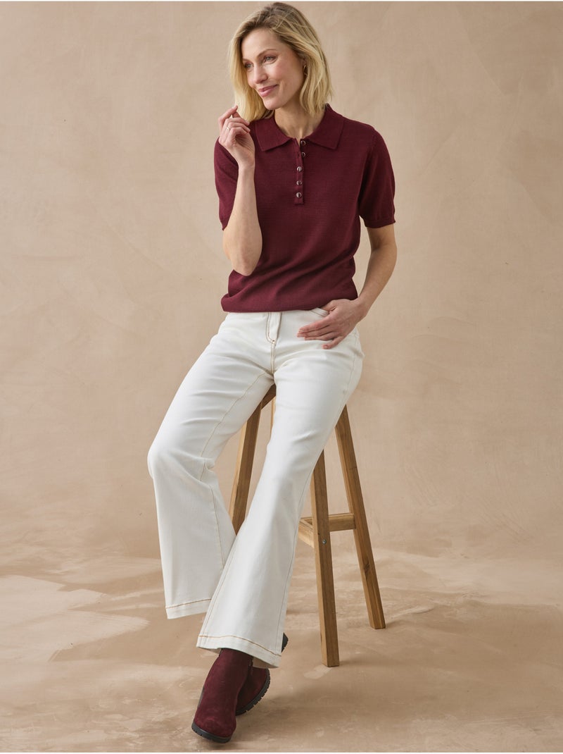 Pull polo femme avec laine mérinos - daxon Bordeaux - Kiabi