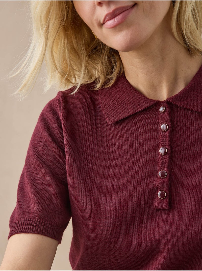 Pull polo femme avec laine mérinos - daxon Bordeaux - Kiabi