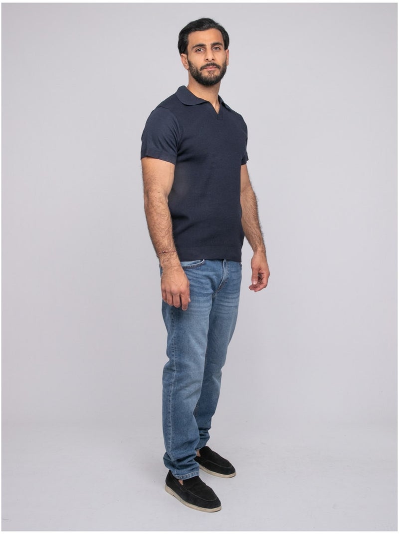 Pull polo manches courtes ACRITIX Bleu marine - Kiabi