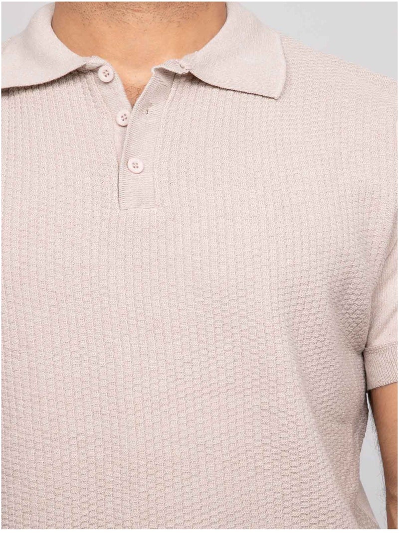 Pull polo manches courtes artema Beige - Kiabi