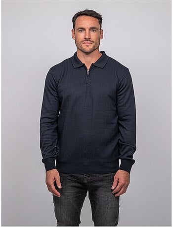Pull polo manches longues col zippé linetox