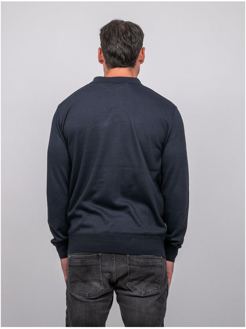 Pull polo manches longues col zippé linetox Bleu marine - Kiabi