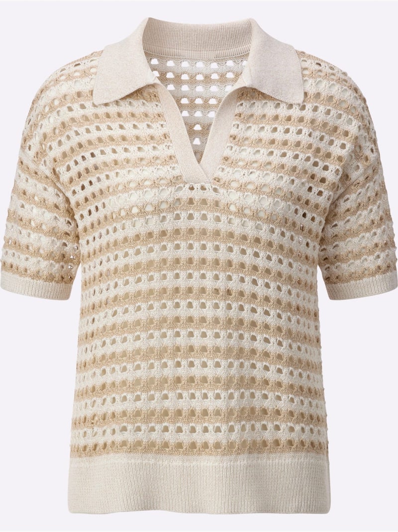 Pull Polo Mélange De Lyocell Et De Viscose De Qualité - Taille Standard - helline Beige - Kiabi