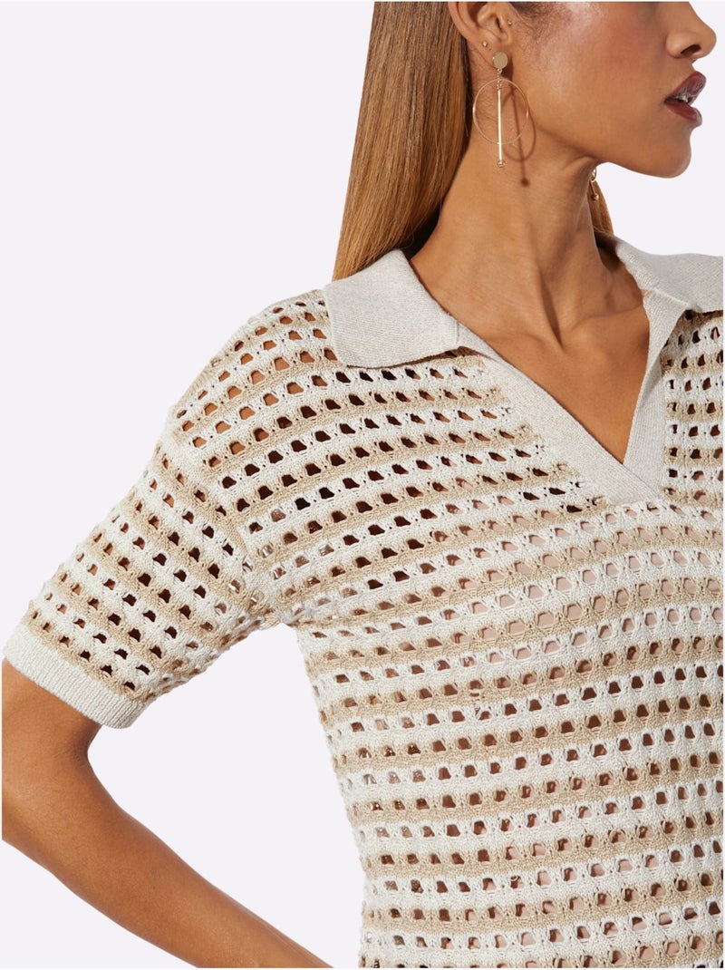 Pull Polo Mélange De Lyocell Et De Viscose De Qualité - Taille Standard - helline Beige - Kiabi
