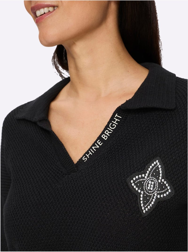 Pull Polo Pur Coton - Taille Standard - Helline Noir - Kiabi