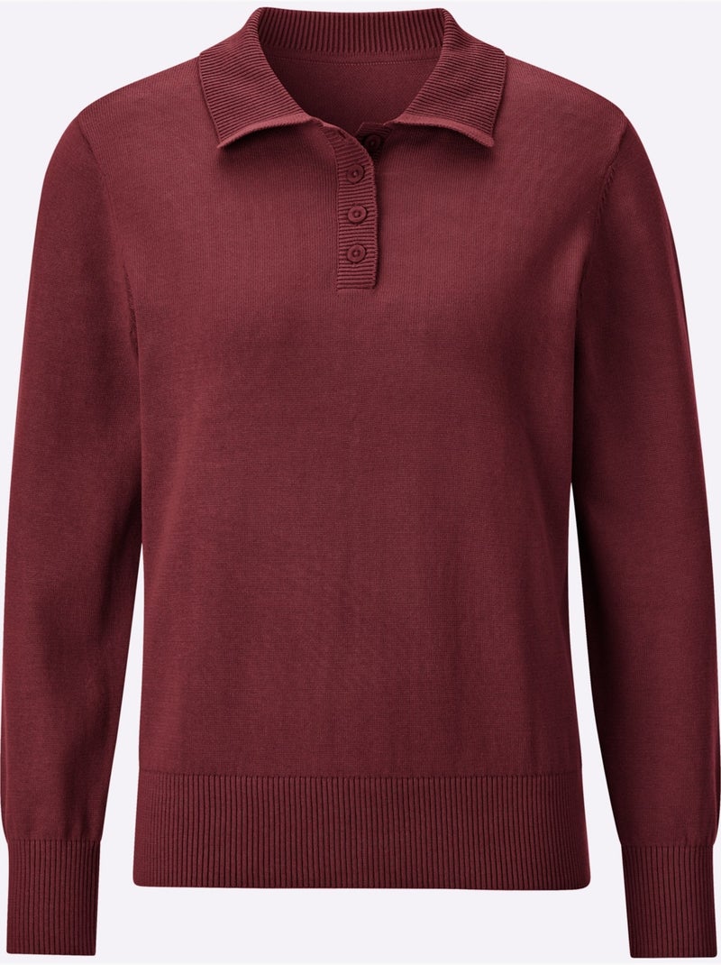 Pull polo pur coton - taille standard - moda vilona Bordeaux - Kiabi