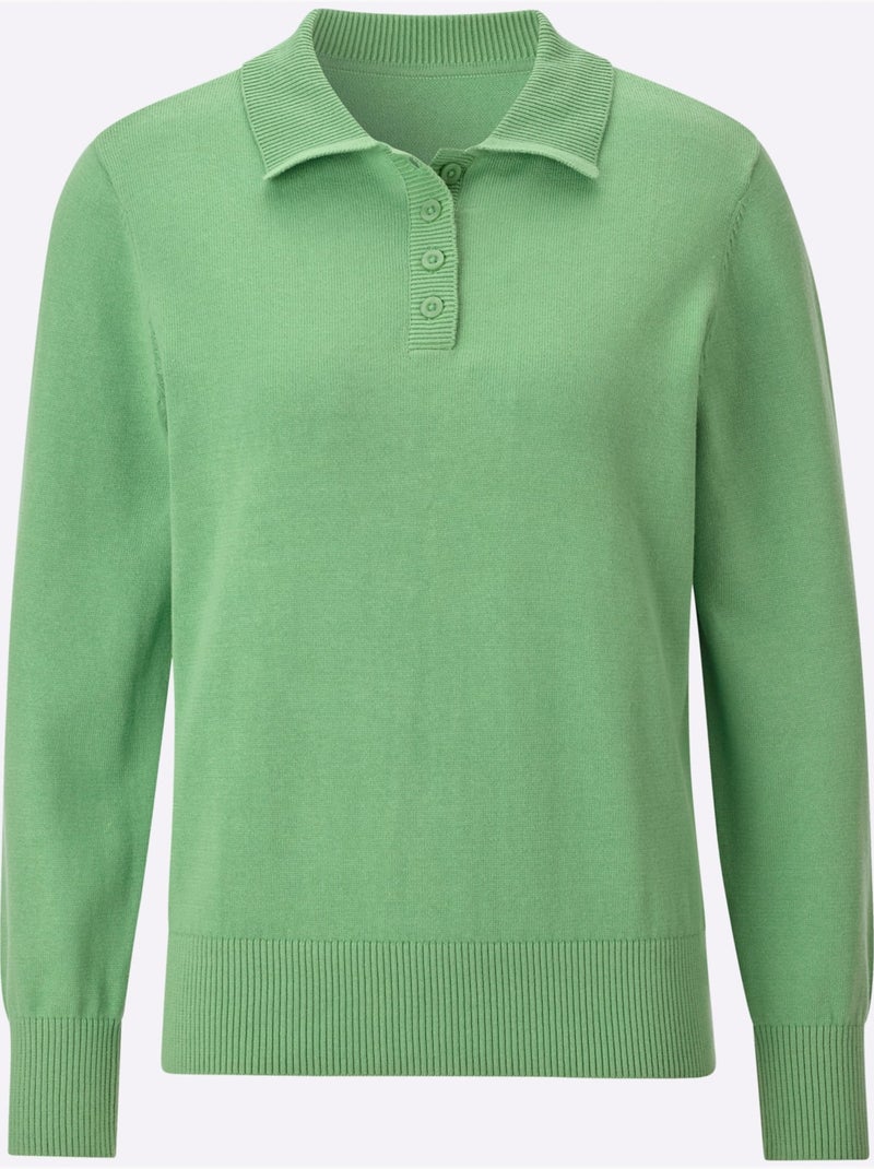 Pull polo pur coton - taille standard - moda vilona Vert clair - Kiabi