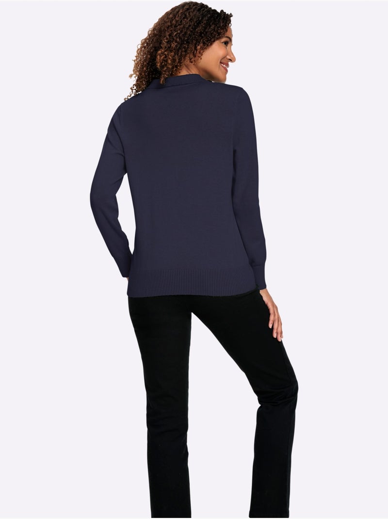 Pull polo pur coton - taille standard - witt Bleu marine - Kiabi