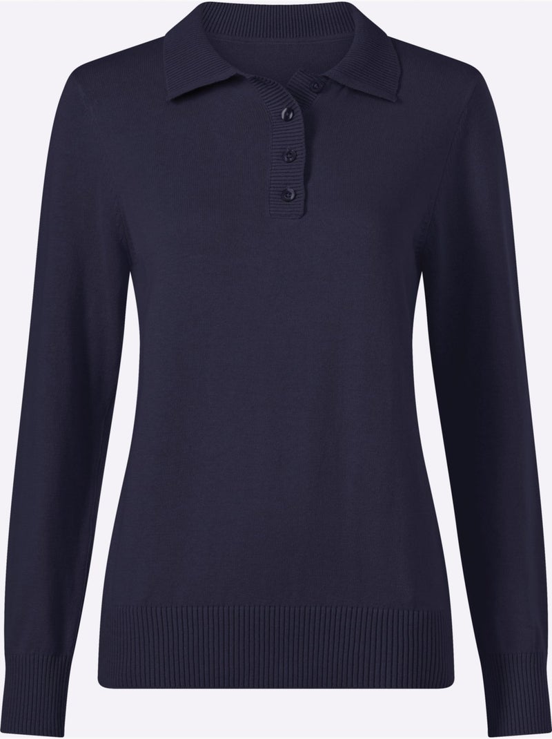 Pull polo pur coton - taille standard - witt Bleu marine - Kiabi