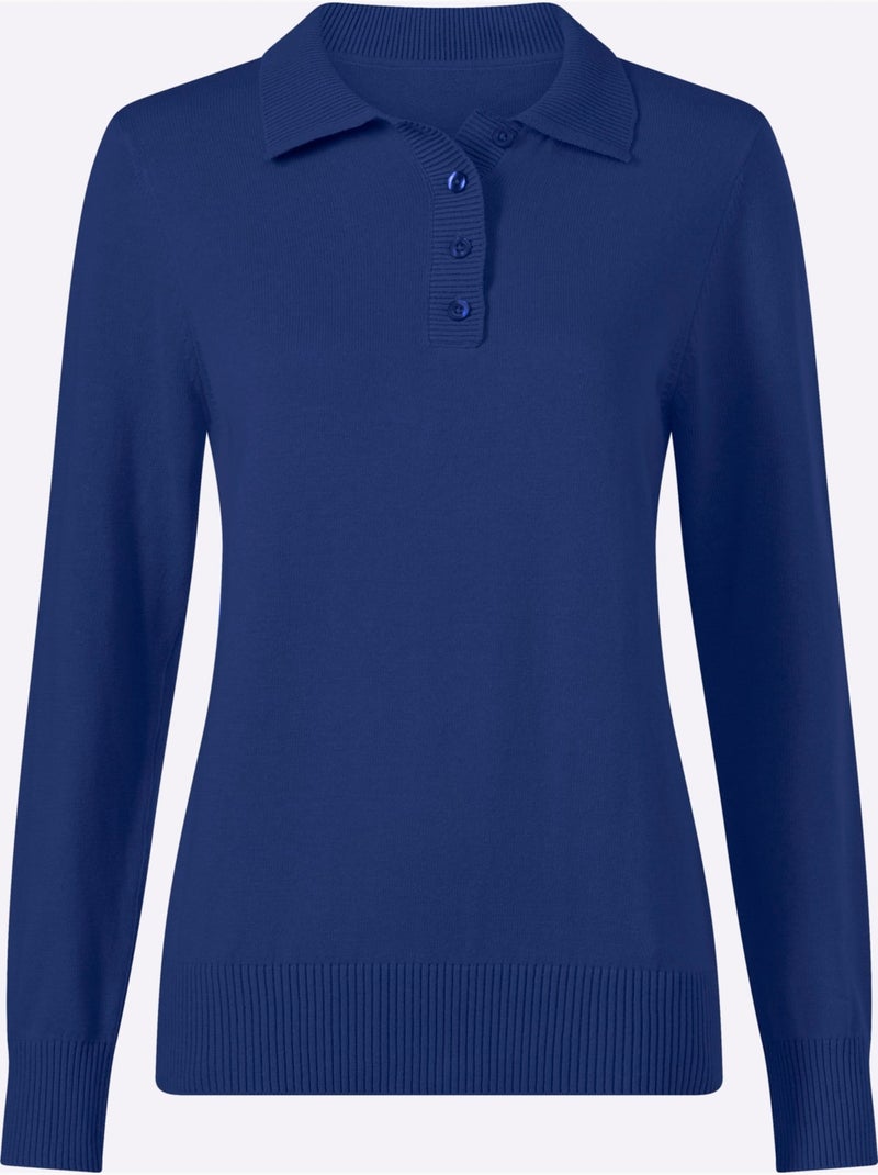 Pull polo pur coton - taille standard - witt Bleu roi - Kiabi